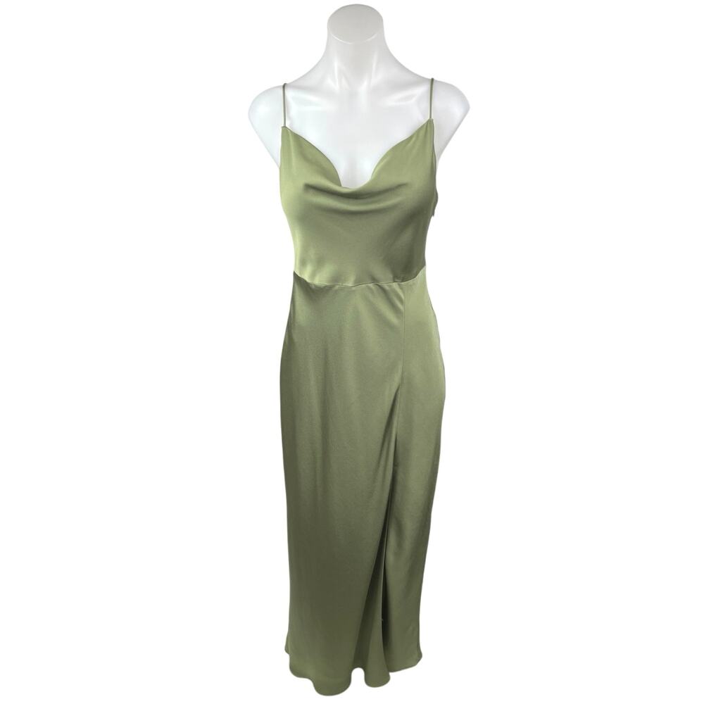 Park & Fifth Olive Green Satin Cowl Neck Maxi Dress